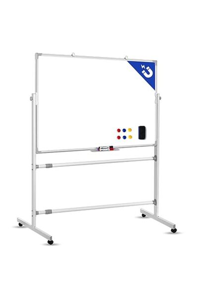 Xess Mobile Whiteboard with Stand 90x120cm, Double Sided Magnetic Whiteboard on Wheels, Mobile Standing