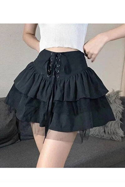 Köstebek Tiered Eyelet Skirt with Tulle Ribbon