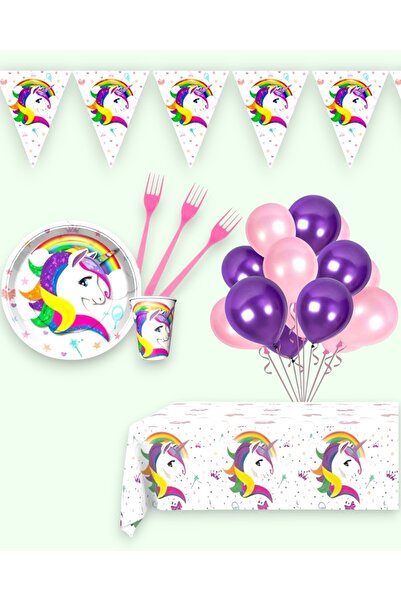 Evabrite Unicorn Themed Party Set for 32 People - Unicorn Birthday Celebration Supplies