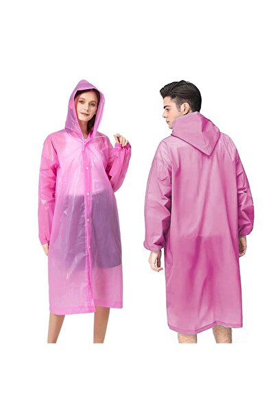 Defsedar EVA Rain Poncho for Adults - Reusable Packable Raincoat with Hood (Pink)