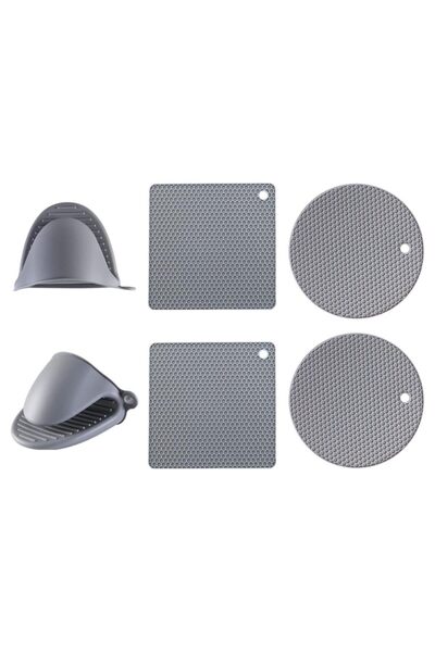 JZS Mini Oven Mitts & Pot Holders Set, Heat Resistant Silicone, Quilted Liner, Pack of 6, Grey