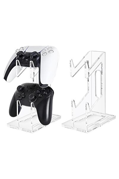 JZS 2-Tier Game Controller & Headphone Stand, Clear Acrylic, Compatible with Switch/PS5/PS4/Xbox