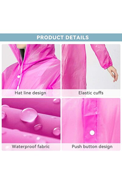Defsedar EVA Rain Poncho for Adults - Reusable Packable Raincoat with Hood (Pink)