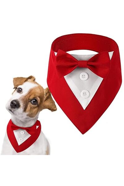 Xess Dog Tuxedo,Formal Dog Wedding Bandana Dog Collar with Bow Tie Dog Birthday Costume Adjustable Pet Pa