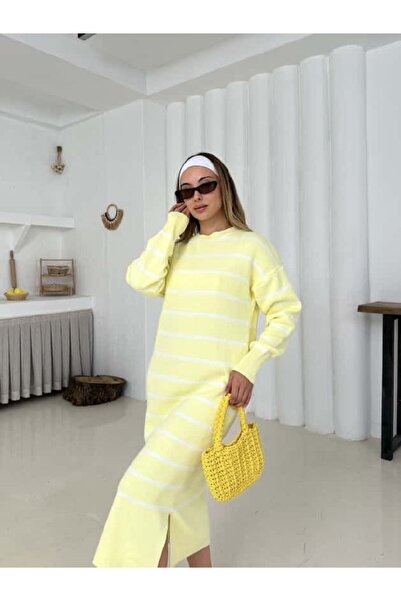 ZF BUTİK Langes gestreiftes Premium-Strickkleid für Damen