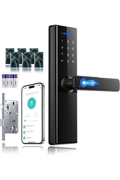 Makayuron قفل ذكي Tuya WiFi B302 (أسود) - بصمة الإصبع، NFC، كلمة مرور، جهاز تحكم عن بعد، مفتاح