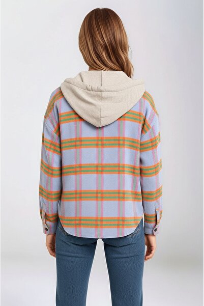 MAMAYAGA Γυναικείο μοτίβο, πολύχρωμο ξυλοκόπο, φαρδύ και φαρδύ, casual διπλό πουκάμισο με κουκούλα