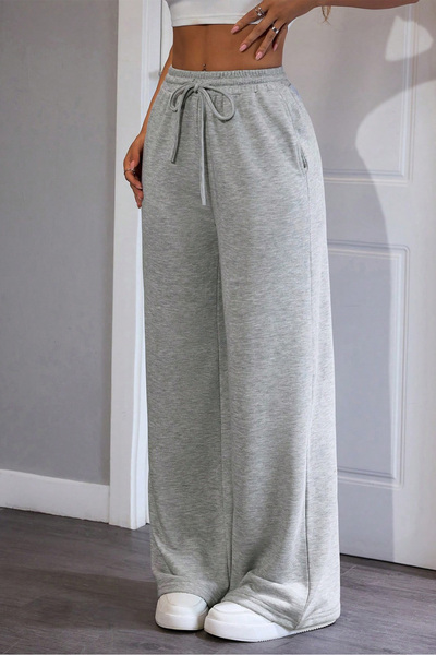 Sun Victoria Women's Gray High Waist Wide Leg Loose Trousers