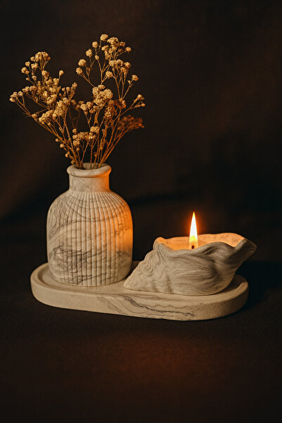 Narelia Home Mermer Desenli Seramik Mumluk & Vazolu Dekor Seti