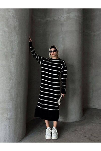 ZF BUTİK Langes gestreiftes Premium-Strickkleid für Damen