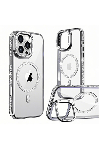 Apple Husa Crystal Plated pentru iPhone 15 Pro Max, MagCase, CamStand, Silver