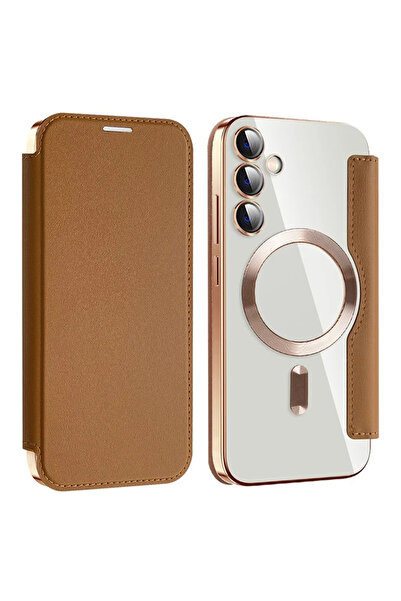 Samsung Husa MagFlip pentru S23 FE (S711), Magnet, RFID protect, Leather, Chrome Edge, Gold