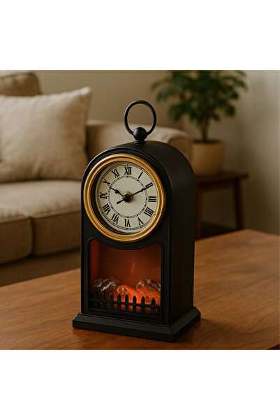 OEM Decorative Fireplace with LED Lighting and Clock, Flame Effect, Mains or Batteries, 14.7x11.7x25 cm