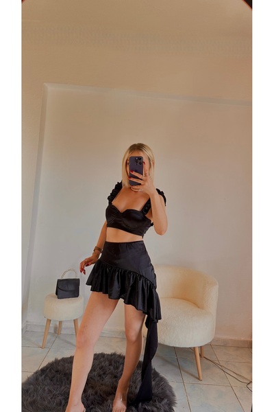 Siyah İkili Takım Mini Elbise