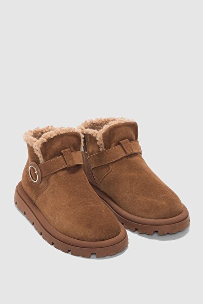 selin shoes Luva Genuine Leather Adjustable Buckle Detailed Side Zipper Women's Boots - Taba Suede