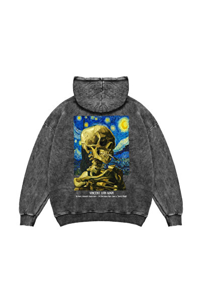 Sekizbiraltı Skull of a Skeleton Printed Oversized Unisex Washable Black Hoodie