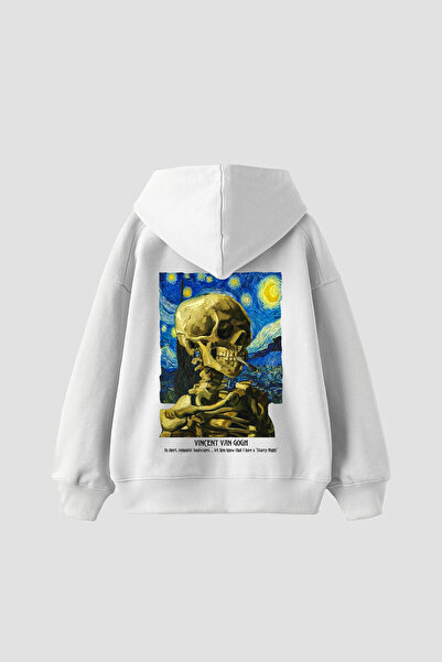 Sekizbiraltı Skull of a Skeleton Printed Oversized Unisex White Hoodie