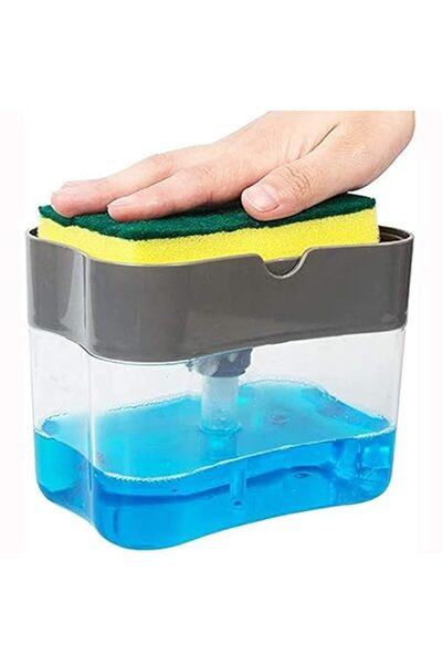 Xess Generic Soap Dispenser & Sponge Caddy | 2-in-1 Dish Dispenser With Sponge | 13 oz. Metallic Cylindri