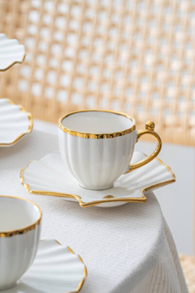 ACAR Shelly Gold 2-Person Coffee Cup Set with Stand - 130 ml