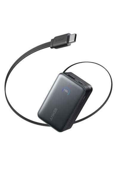 Anker Nano Power Bank (10,000mAh, 45W) with 2.3 ft Retractable USB-C Cable and Smart Display
