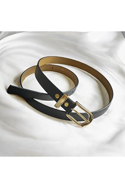 ZEKTON Classic Women's Thin Navy Blue Faux Leather Belt |   Gold Yellow Buckl...