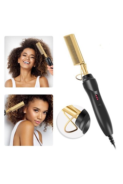 OEM Hair Straightening Comb – Electric Copper Heated Straightener & Curler, Multi-Functional Home Stylin