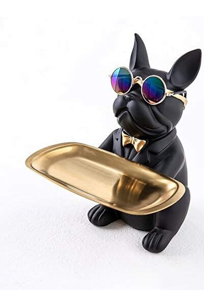 Xess E&U French fighting Bulldog decoration statue (resin) with stainless steel tray and aviator`s sungla