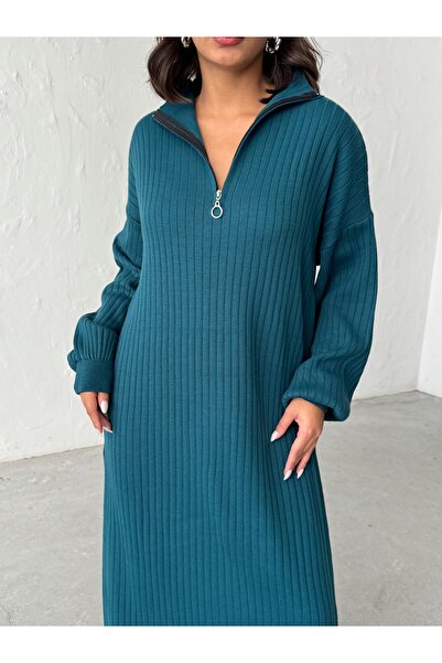 BEJNA Women's Zippered Collar Maxi Dress Pants Two-Piece Knitwear Set