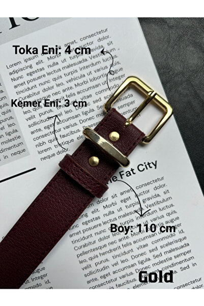 LİA KEMER Hard Oval Rectangular Pattern Women's Gold Buckle Belt Coat Belt Dress Belt Trouser Belt