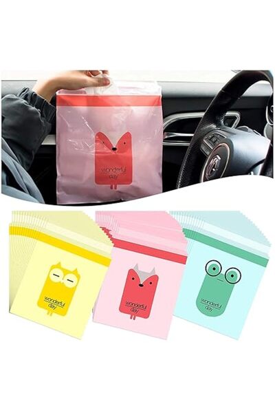 Xess أكياس قمامة ذاتية اللصق 45 قطعة، أكياس قمامة سيارة مقاومة للماء، أكياس قمامة للاستخدام مرة واحدة مانعة للتسرب، قيء