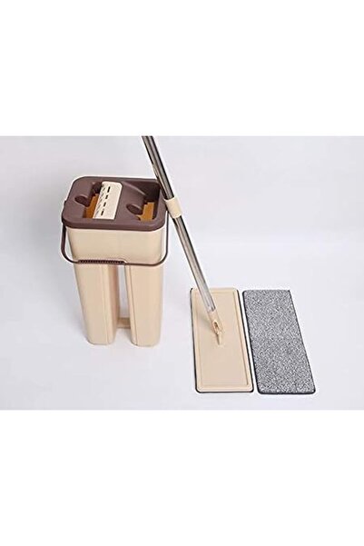Xess Floor Mop with Flat Microfiber Cleaning Cloth And Bucket Set - Avoid Hand Washing - (Brown)
