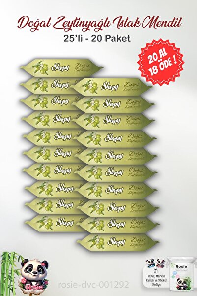 Sleepy 20 AL 18 ÖDE Sleepy Doğal Zeytinyağlı Islak Mendil 25'li ve ROSIE