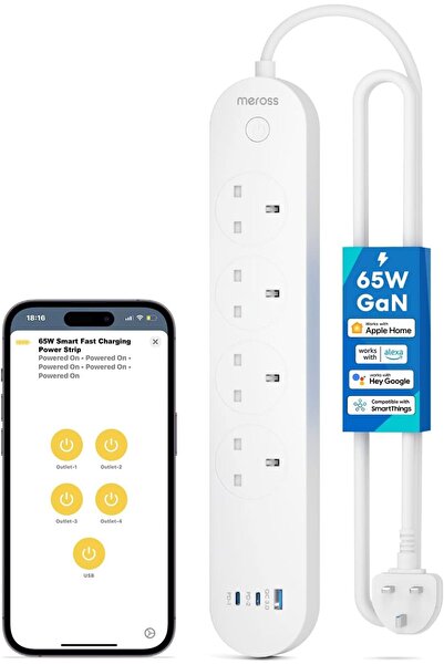 MEROSS Smart Power Strip, 65W GaN Fast Charger, 4 Outlets + 2 USB-C + 1 USB-A, Wi-Fi