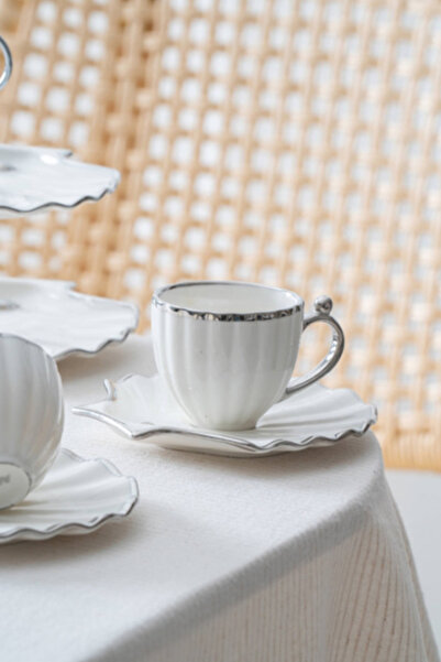 ACAR Shelly Silver 2-Person Coffee Cup Set with Stand - 130 ml