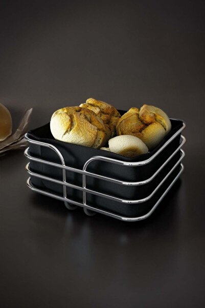 Hediyeler Kapında Metal Ekmek Sepeti Kare Ekmeklik - Gümüş