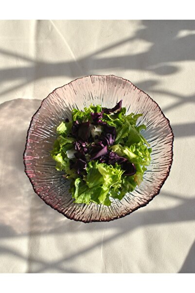 Qualitev وعاء سلطة زجاجي ملون قطعة واحدة 23 سم وردي أزرق طبق سلطة