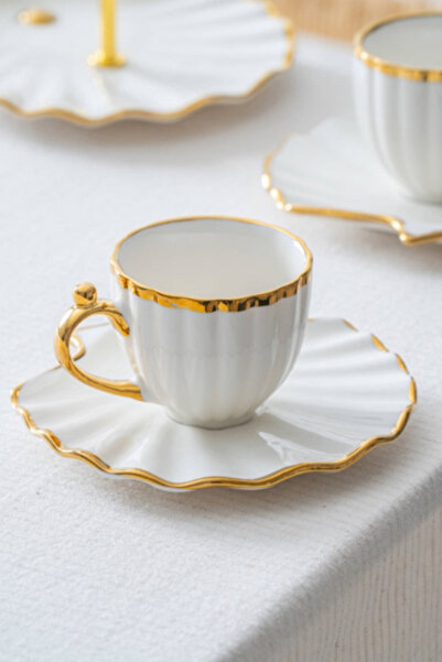 ACAR Shelly Gold 2-Person Coffee Cup Set with Stand - 130 ml