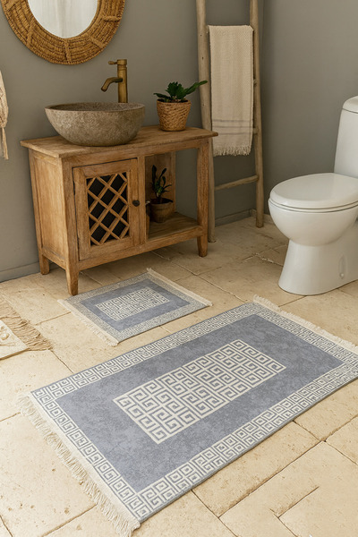 Bottega Home Patterned Gray Colored Digital Printing Non-Slip Leather Base 2-...