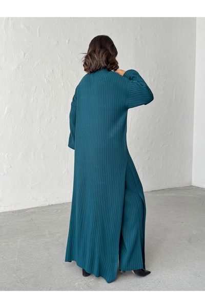 BEJNA Women's Zippered Collar Maxi Dress Pants Two-Piece Knitwear Set