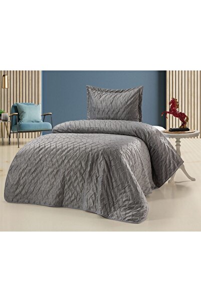 Bella Home Zara Velvet Bedspread Single Size Gray