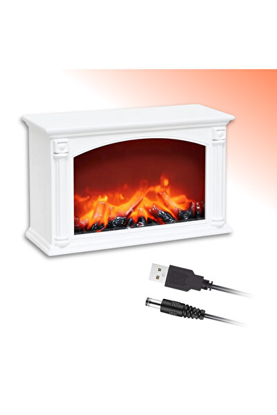 OEM Decorative Fireplace with Flame Simulation, 33 cm, Vintage, Mains and Battery Powered, White