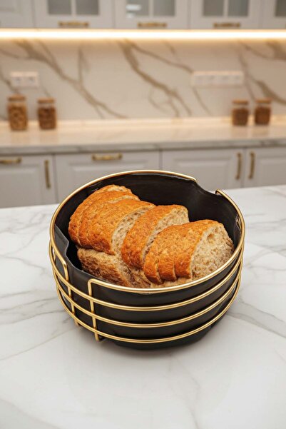 Hediyeler Kapında Metal Ekmek Sepeti Yuvarlak Ekmeklik - Gold