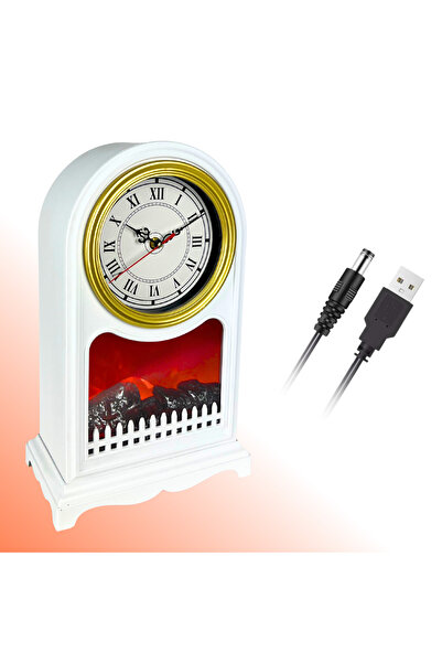 OEM Decorative Fireplace with simulated flames, 39.5 x 24.5 cm, Vintage, plug-in and battery-operated, White