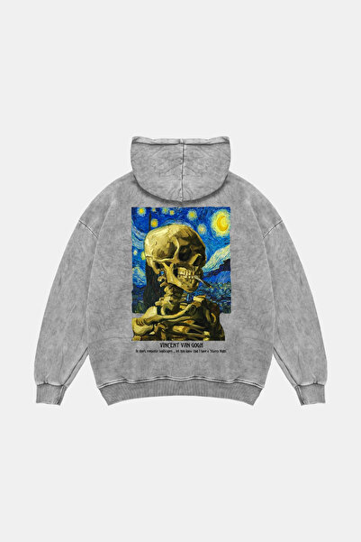 Sekizbiraltı Skull of a Skeleton Printed Oversized Unisex Washable White Hoodie