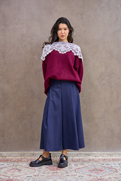 KÜÇÜĞÜM BUTİK Navy Blue Striped Pleated Polyviscose Trousers