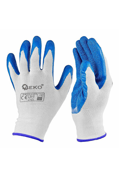 GEKO Protective polyester gloves coated with latex, size 11, white/blue, G75050