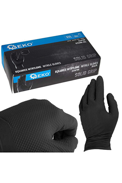 GEKO Mănuși de protecție din nitril Solid Grip, negre, mărimea XXL, 50 bucăți, G75200-XXL