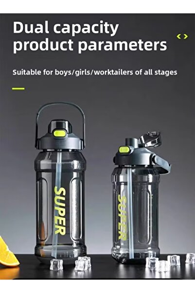 Generic 2000ml Sports Water Bottle Fitness Gym Bottle & Hydration Jug with Time Markings, BPA-Free