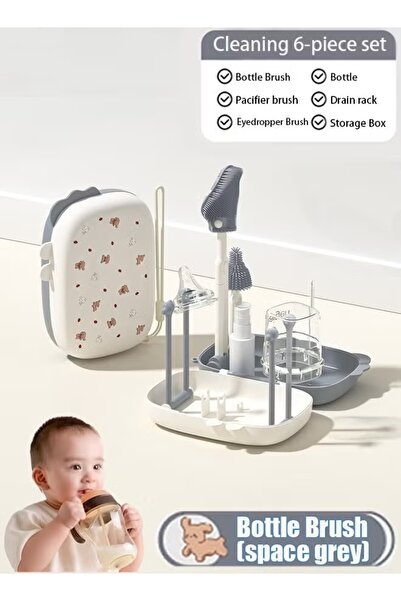 Generic مجموعة تنظيف زجاجات الرضاعة 6 في 1، فرشاة حلمة رضاعة للأطفال، كوب سيل...