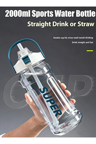 Generic 2000ml Sports Water Bottle Fitness Gym Bottle & Hydration Jug with Time Markings, BPA-Free